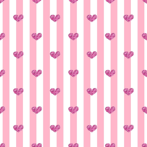 Glitter bezszwowe różowego serca na tle różowy pasek - Wektor, obraz