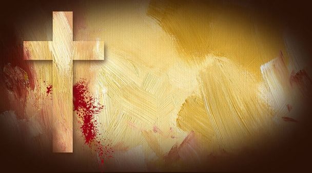Kalvárie kříž obětní krev grafiku na lakované textury pozadí - Fotografie, Obrázek