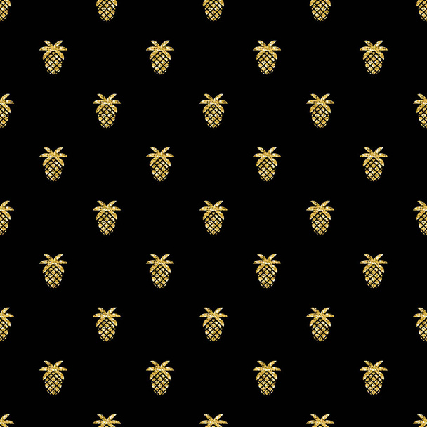 seamless gold pineapple glitter pattern on black background - Vettoriali, immagini
