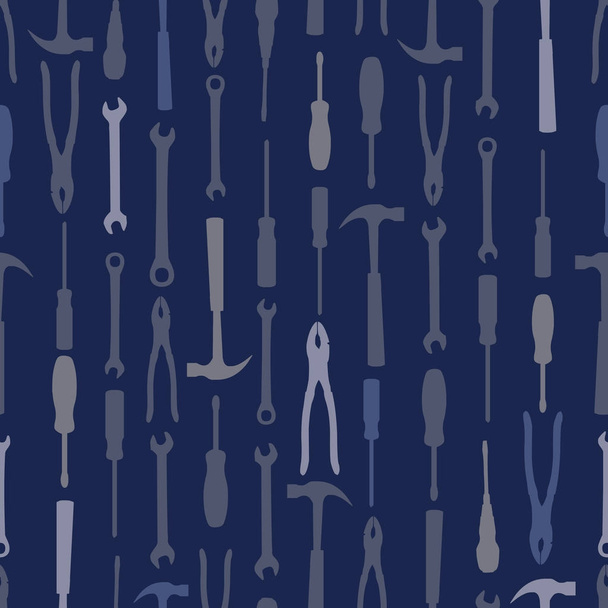Seamless working tools pattern on blue background - Vector, imagen
