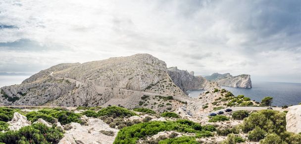 Panoramic view of mountains in Spain. Beautiful landscape with sea view at sunrise. - Photo, Image