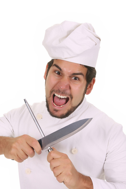 Безумный шеф-повар точит нож
 - Фото, изображение