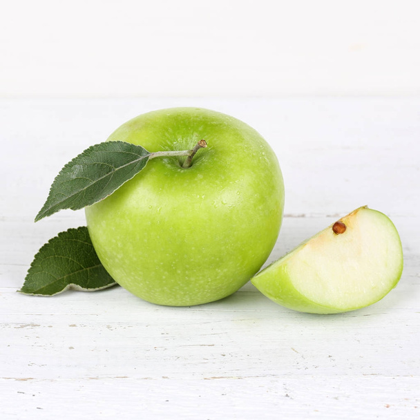 Apple fruit fruits green square on wooden board - Photo, Image