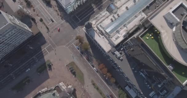 aerial, Automobile intersection. The city of Kiev is Vladimirskaya Street. cars are at the intersection. City landscape city center. view from above. Summer sunny morning in a beautiful city. - Video