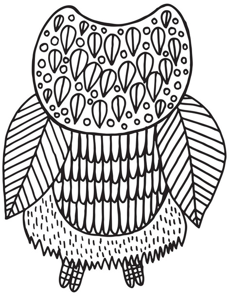 Surreal floral owl coloring page - Vector, imagen