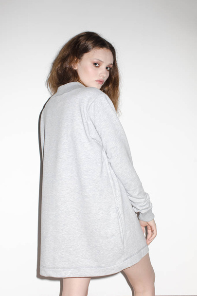 Stylish girl in gray jacket - Photo, Image