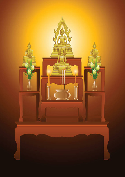 conjunto de mesa de altar tipo siete mesas en diseño de gradiente, adecuado para toda la ceremonia budista
 - Vector, Imagen