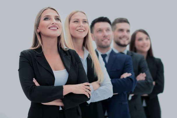 Equipe de pessoas bem sucedidas e confiantes posando em um backgr branco
 - Foto, Imagem
