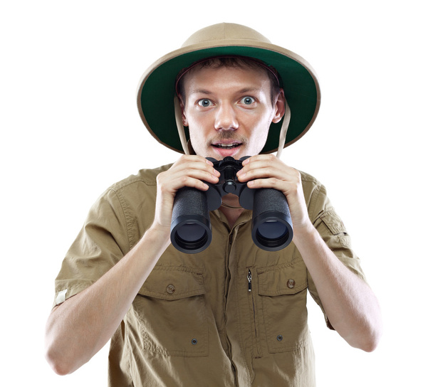 Exited explorer holding binoculars - Photo, Image