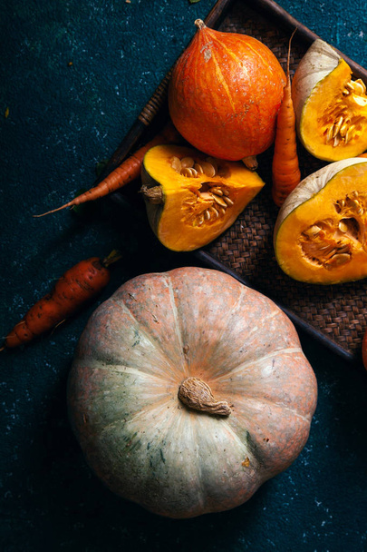 Autumn pumpkins rustic composition - Photo, Image