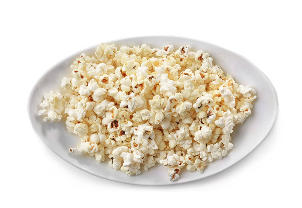 Plate with delicious popcorn - Φωτογραφία, εικόνα