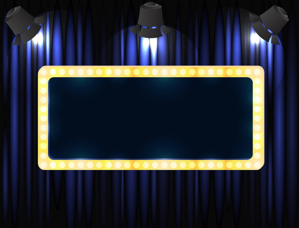劇場のサインまたはスポットの light.vector が付いているカーテンの映画記号 - ベクター画像