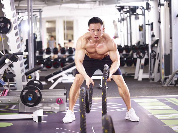 spor salonunda egzersiz Asya vücut geliştirmeci - Fotoğraf, Görsel