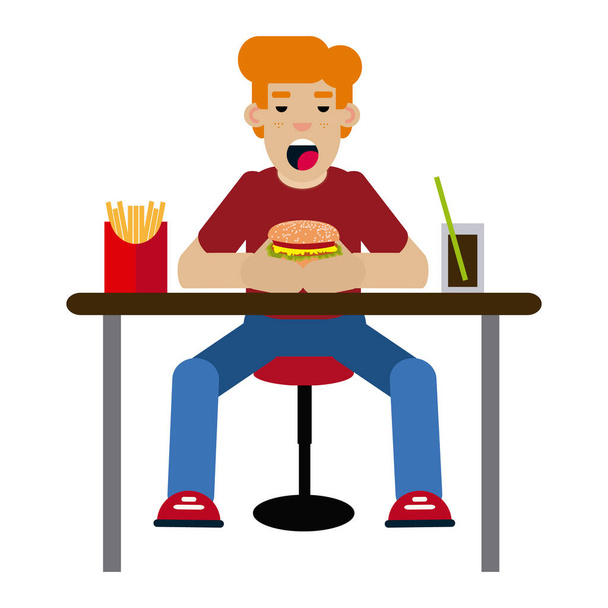 ハンバーガーを食べる少年 - ベクター画像