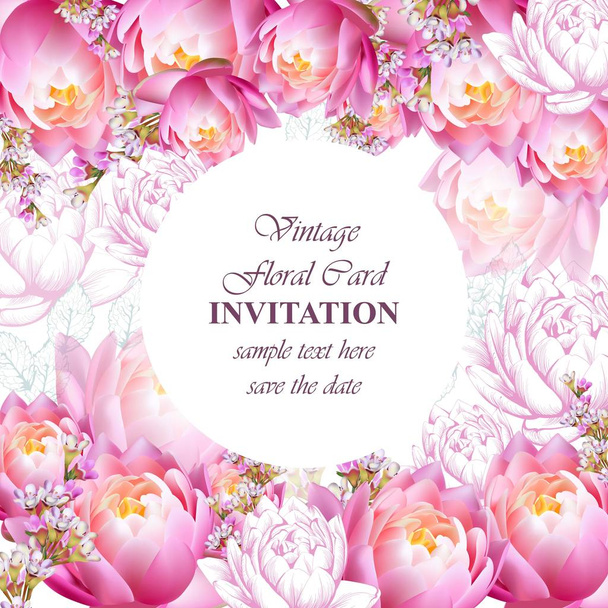 Uitnodiging of wenskaart met waterlelie bloemen vectorillustraties achtergrond - Vector, afbeelding