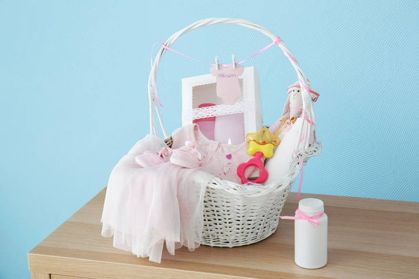 basket with baby shower gifts  - Photo, Image