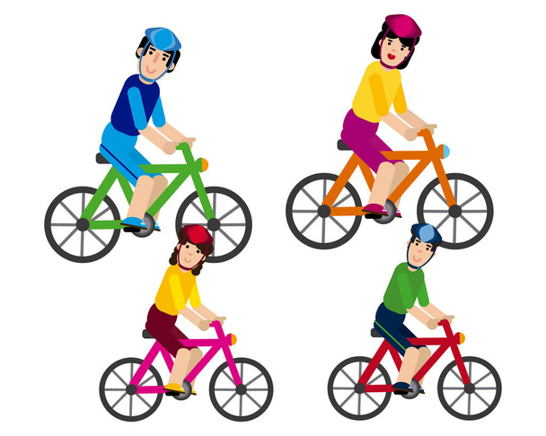Family walking on a bicycle - Vector, Image