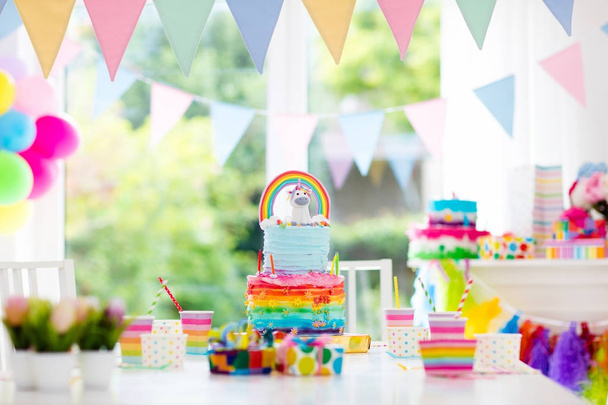 Kids birthday party decoration and cake - Photo, Image