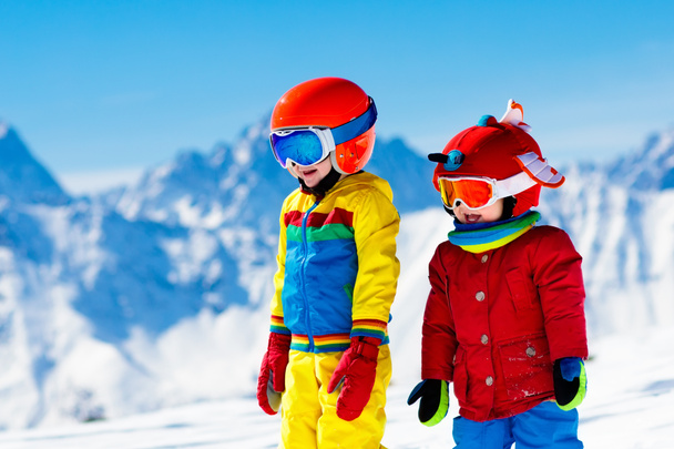 Ski and snow winter fun for kids. Children skiing. - Foto, imagen