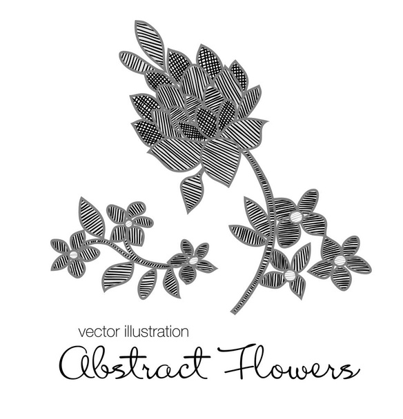 Vektoros illusztráció absztrakt fekete fehér virágok és levelek. - Vektor, kép
