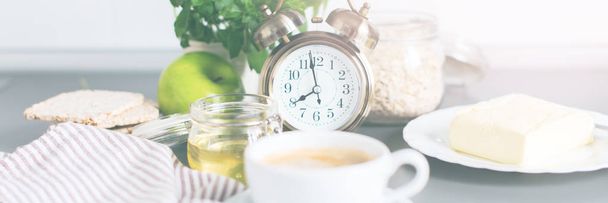 Banner Kitchen Still Life Alarm Clock Coffee - Foto, Imagen