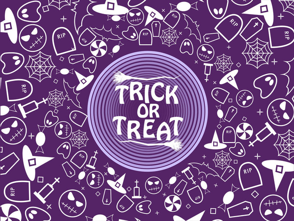 Trick or treat halloween elements on purple background with circles. Vector illustration  EPS 10. - Vektor, obrázek