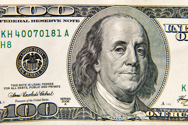 Makro ujęcie banknotu sto dolarów - Zdjęcie, obraz