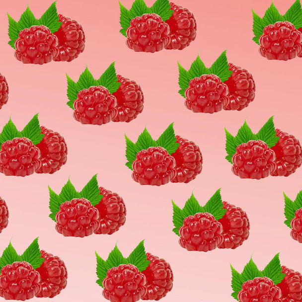Raspberries pattern on pastel pink background. Minimal fruit concept. - Valokuva, kuva