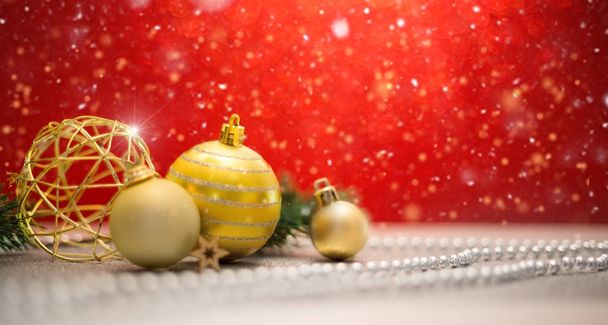 Christmas background with christmas balls, gifts and decoration - Photo, image