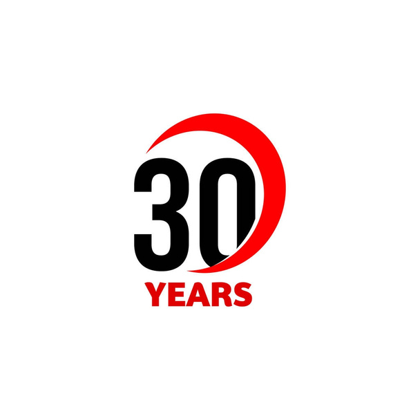 30th Anniversary abstract vector logo. Thirty Happy birthday day icon. Black numbers in red arc with text 30 years. - Vector, Image