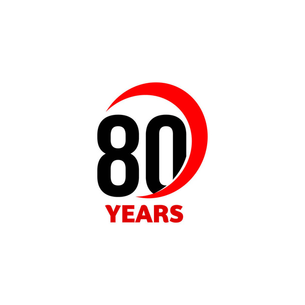 80th Anniversary abstract vector logo. Eighty Happy birthday day icon. Black numbers in red arc with text 80 years. - Vector, Image