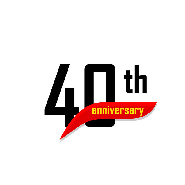 40th anniversary absztrakt vektor logo. Negyven boldog születésnapot nap ikon. Fekete számok witth piros bumeráng alakú, sárga szöveg 40 éve. - Vektor, kép