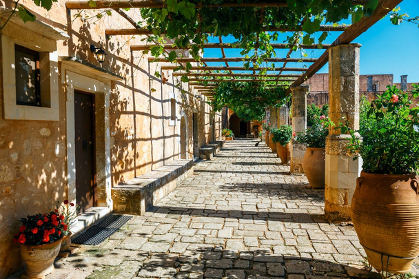 The courtyard of Arkadi Monastery on Crete island, Greece - Fotó, kép