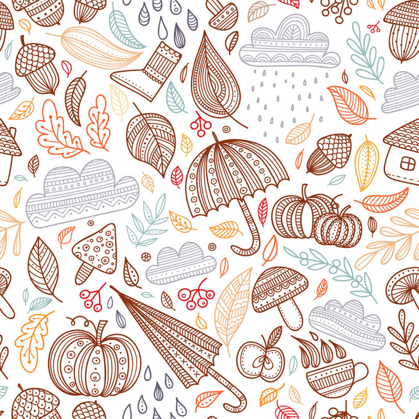 Vector autumn seamless pattern with colorful linear objects - Vector, Image