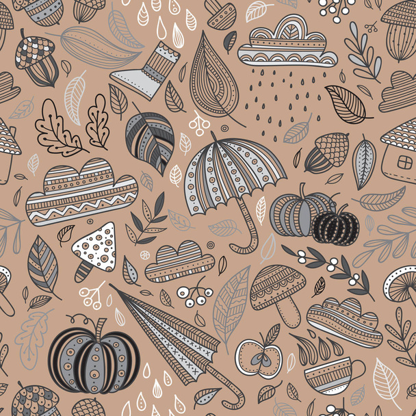 Vector autumn seamless pattern brown background - Vector, Image