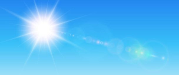 Sunny background, blue sun with lens flare - Vector, imagen