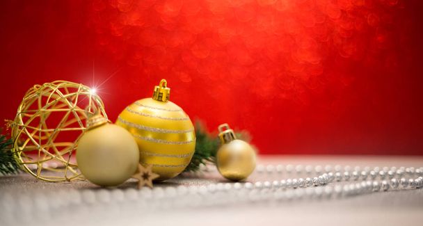 Christmas background with christmas balls, gifts and decoration - Foto, Imagem