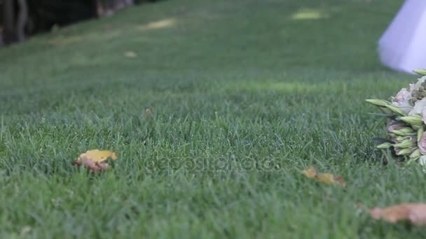 Nevěsta uchopí kytici z trávy - Záběry, video