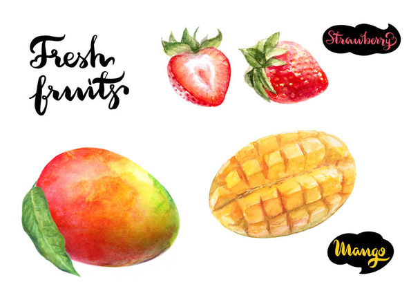 Mango fruit and strawberries - Photo, Image