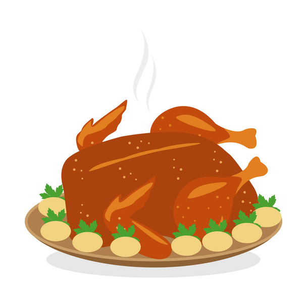 Roasted Chicken With Potatoes - Vector, Image