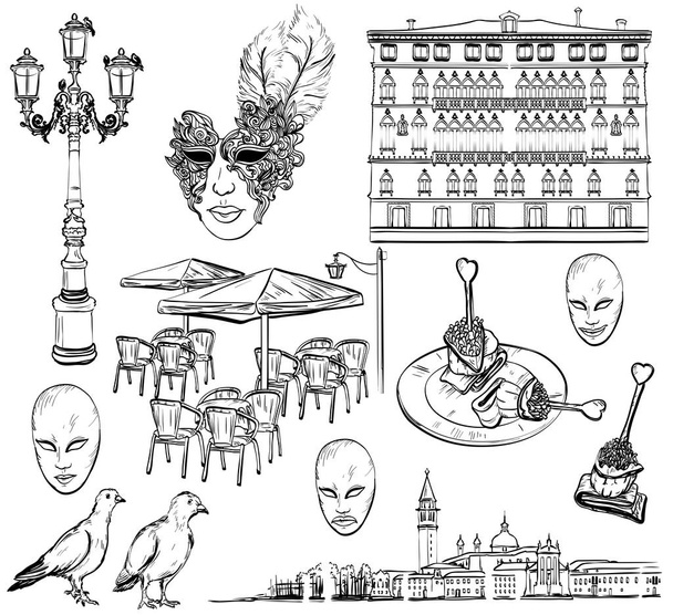 Hand drawing set of Venice sketch - Vector, Image