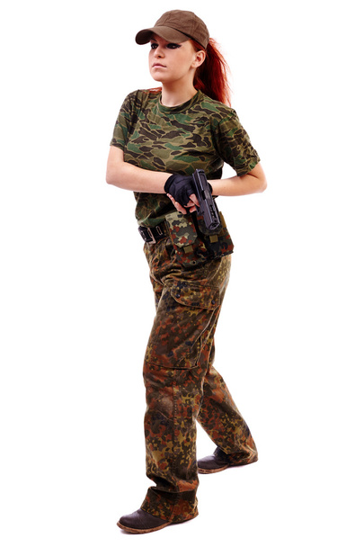 Military redhead beautiful young lady - Foto, imagen