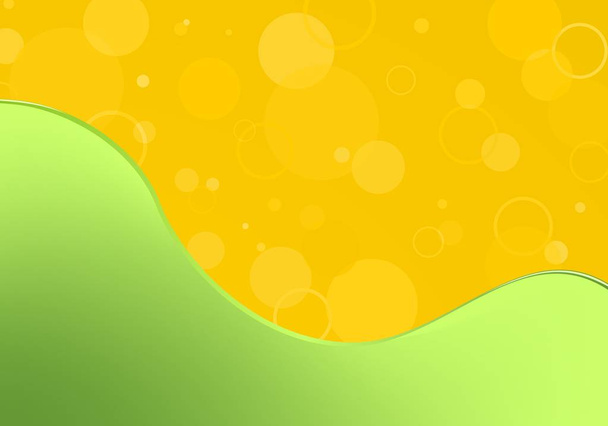 Abstract summer landscape with a green meadow with a hill contour with a yellow background with rings  - ベクター画像