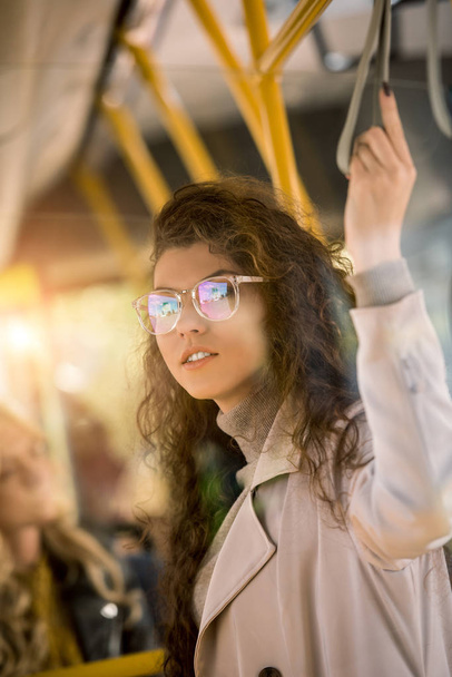 pensive girl in bus - Foto, imagen