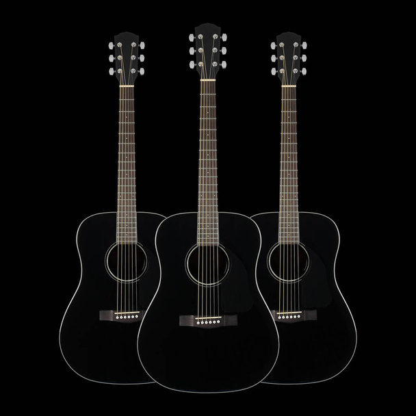 Muziekinstrument - drie zwarte akoestische gitaar - Foto, afbeelding