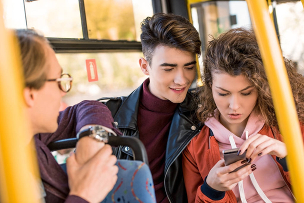 young people in bus - Foto, afbeelding