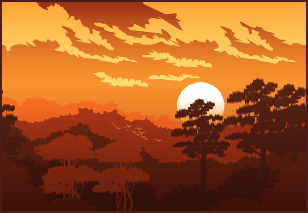 Krásný les při západu slunce - Vektor, obrázek