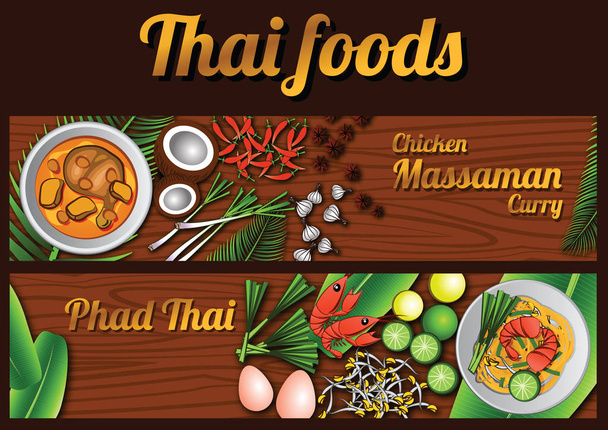 Banner Thai Food massaman e Phad tailandês
 - Vetor, Imagem