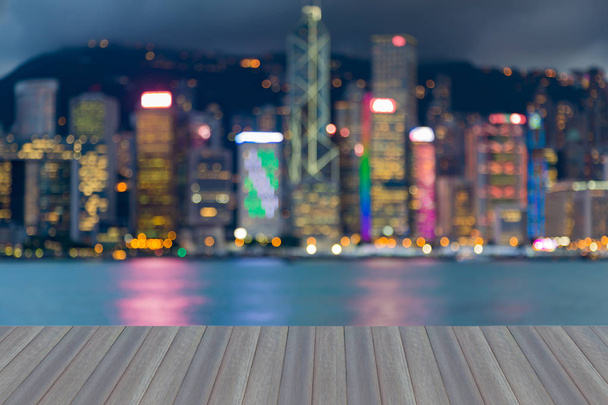 Night blurred bokeh Hong Kong central business downtown, abstract background - Photo, Image