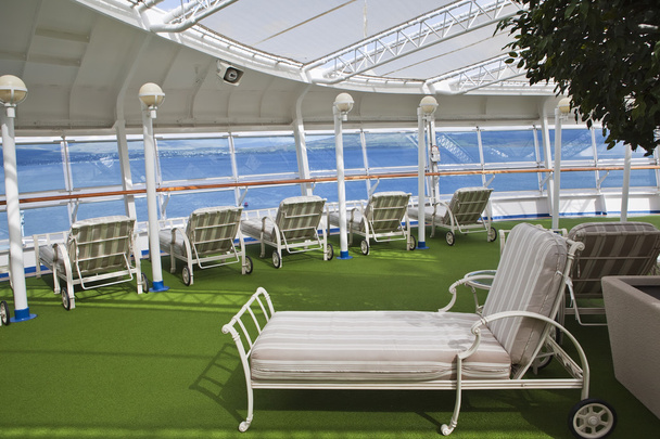 Sunbeds on sundeck of the cruise ship - Photo, Image